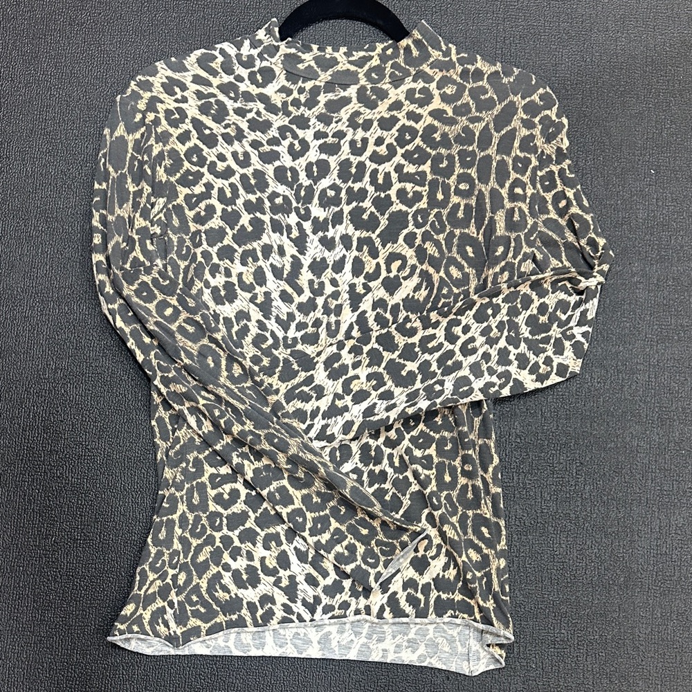 All Saints Black and Beige Leopard Print Long Sleeve Top